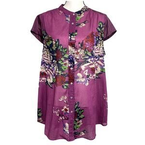 Soft Surroundings Bouquet of Roses Floral Tunic Blouse Cap Sleeve Women’s L